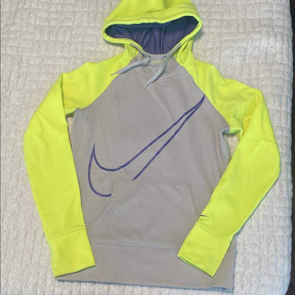 Nike Gray Hoodie with Neon Yellow Sleeves